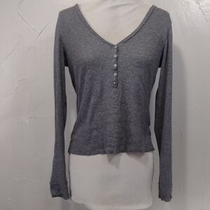 Tom Tailor Gray V-neck Quarter Button Henley Long Sleeve Top L